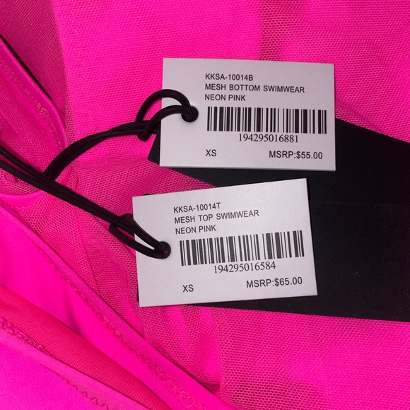 NWT Kendall + Kylie Scoop One-Piece Mesh Neon Pink Swimsuit - M - Picture 7 of 8